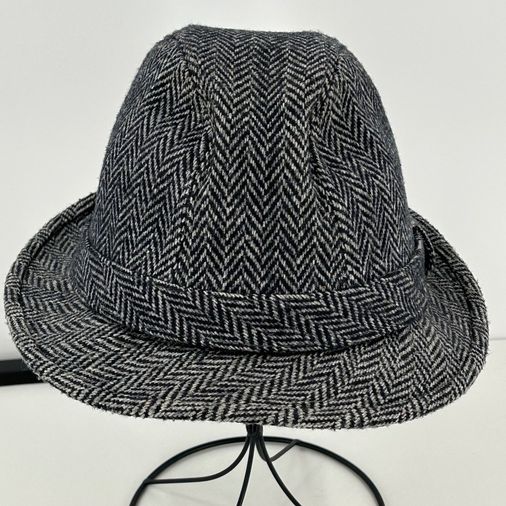 Dorfman Pacific Mens Herringbone Wool Blend Fedora Hat‎ Gray Black Large